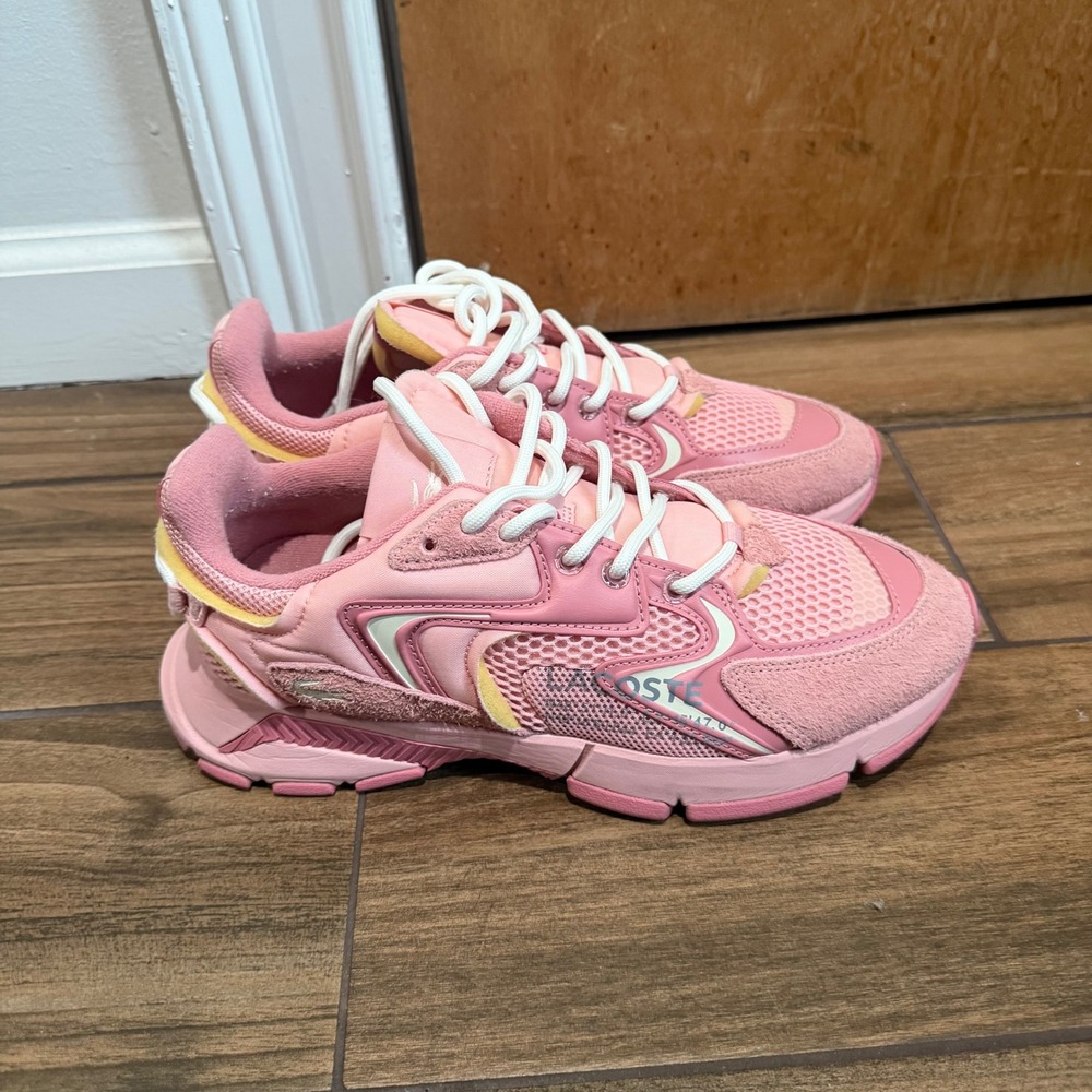 Lacoste L003 Neo Pink Yellow Mesh Suede Chunky Sneakers Womens 10